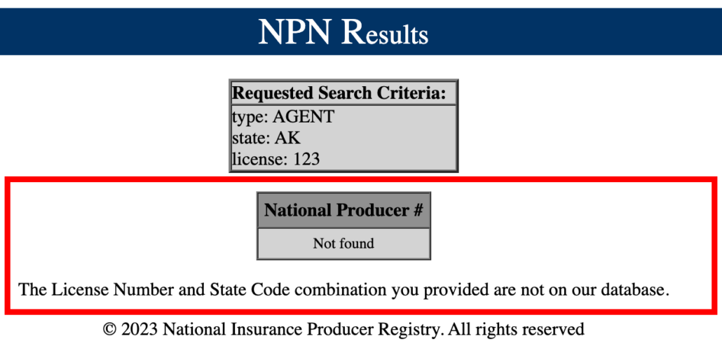 Non valid license example "not found"..